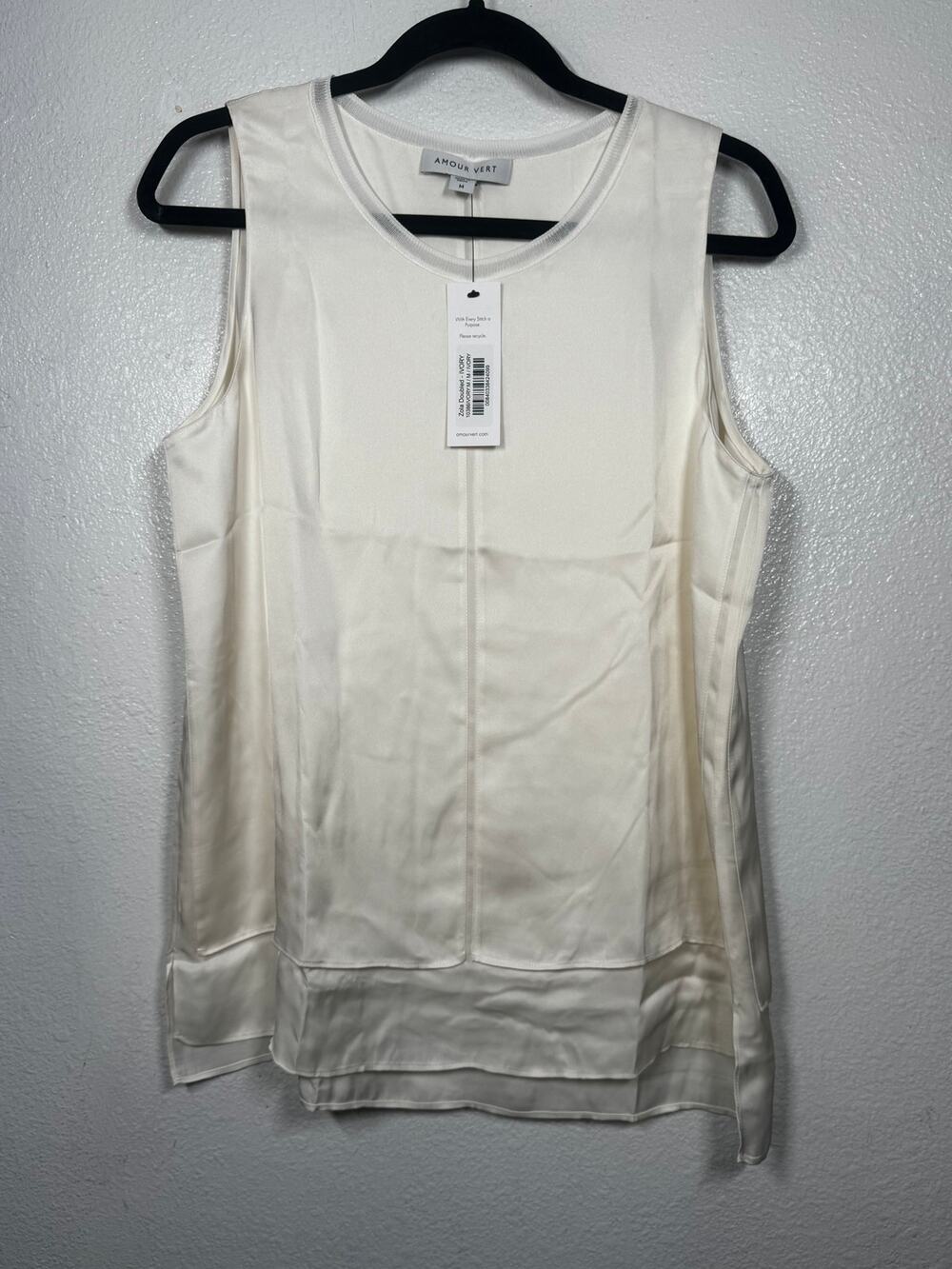 NWT New Amour Vert Silk Zola Double Tank Top Cream Round Neck Sleeveless Sz M
